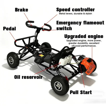 90cc Petrol Off-Road Go Kart Buggy 4-Wheel Pull Start Suspension Black Frame 4in ebike solution