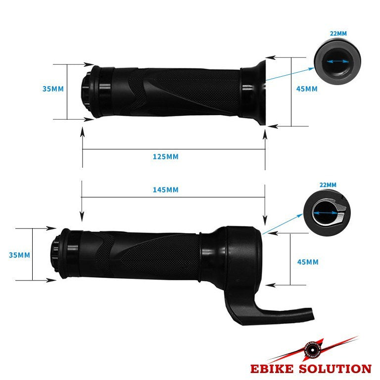 E-Bike Full Twist Throttle Grip Pair 3 Pin 22mm Handlebar 12V-72V Black ebike solution