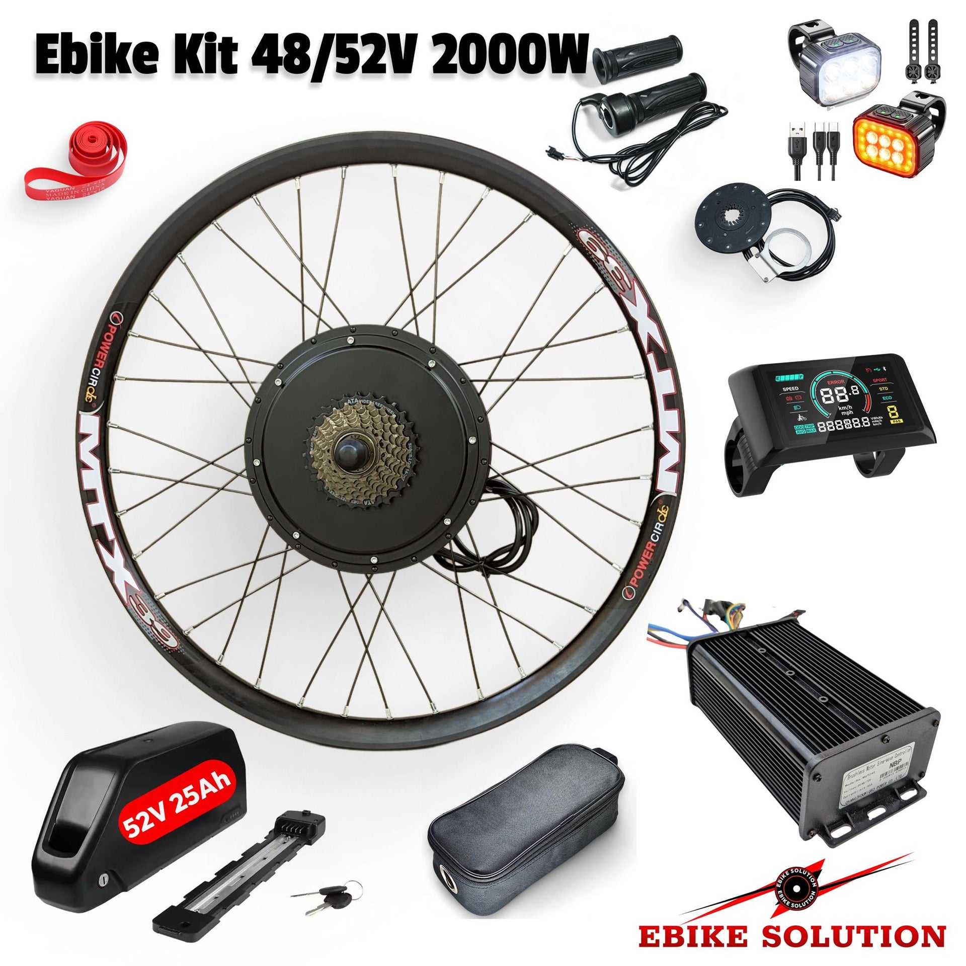 48/52V 45A 2000W Ebike Kit Rear Electric Bicycle Wheel MTX Enduro