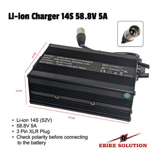 14S - 52V (58.8V) 5A Lithium Battery Charger for Electric Bicycle Ebike