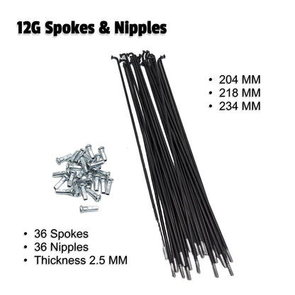 12G Spokes Nipples 2.6mm For MTB Ebike Electric Bicycle Hub Wheel 36 PCs