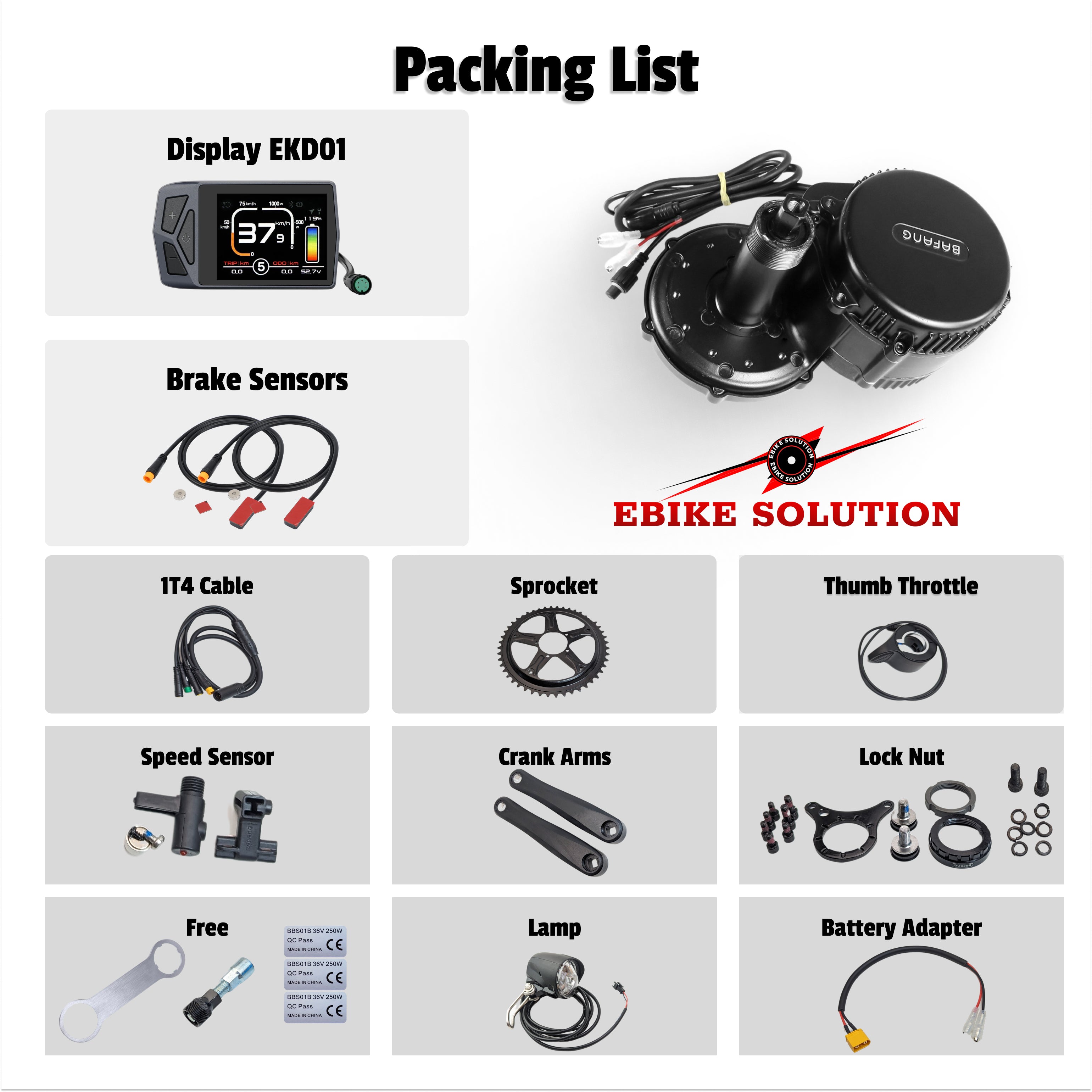 Bafang BBS01B 250W Mid Drive - Kit Di Conversione Per Bici Elettrica 36V Con Batteria Inclusa E Display LCD