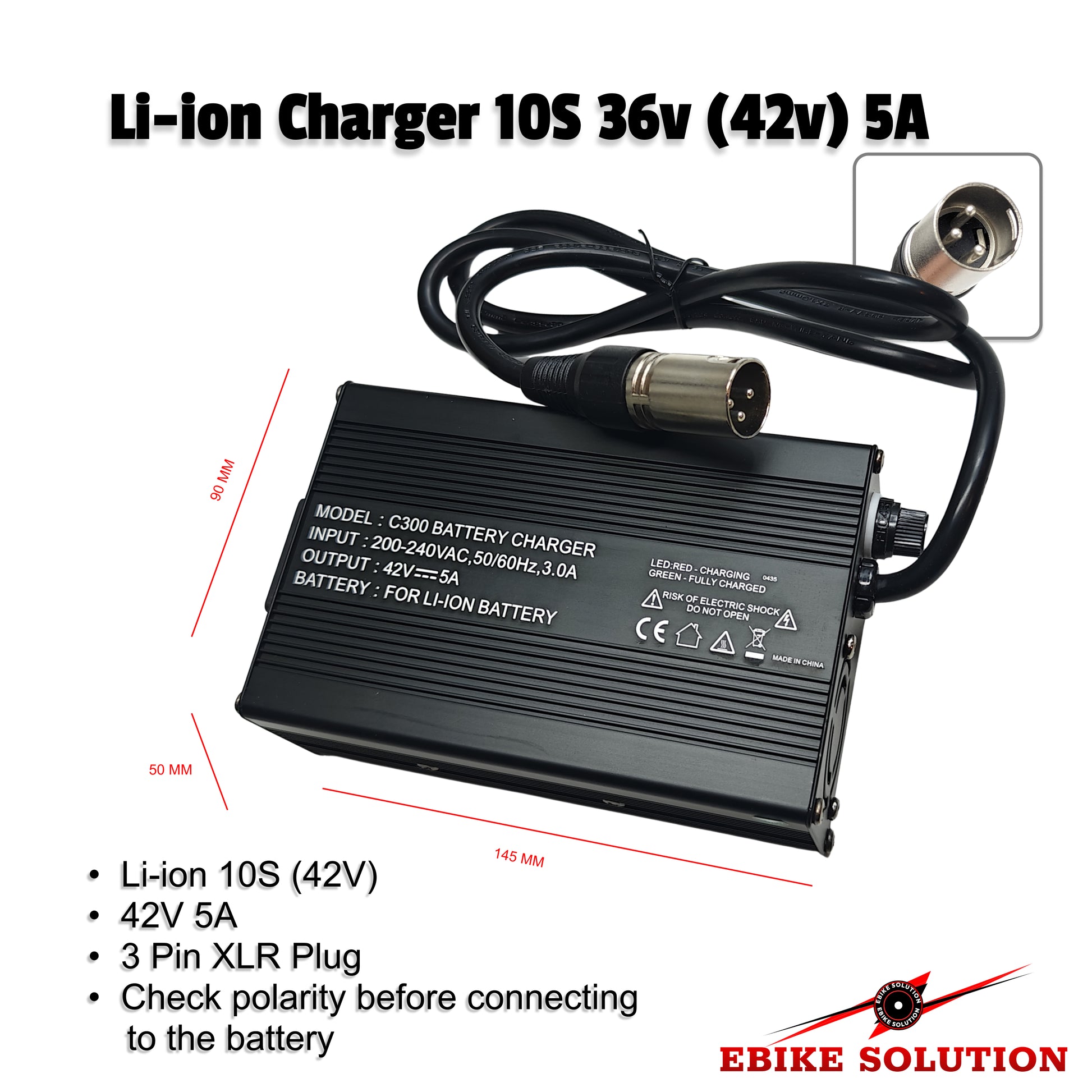 36v (42v) 10s 5A 3pin XLR Fast Li-ion Battery Charger Ebike