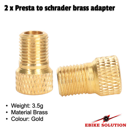 2 X Brass Adaptor Presta To Schrader Bicycle Valve Converter Bike Pump Connector