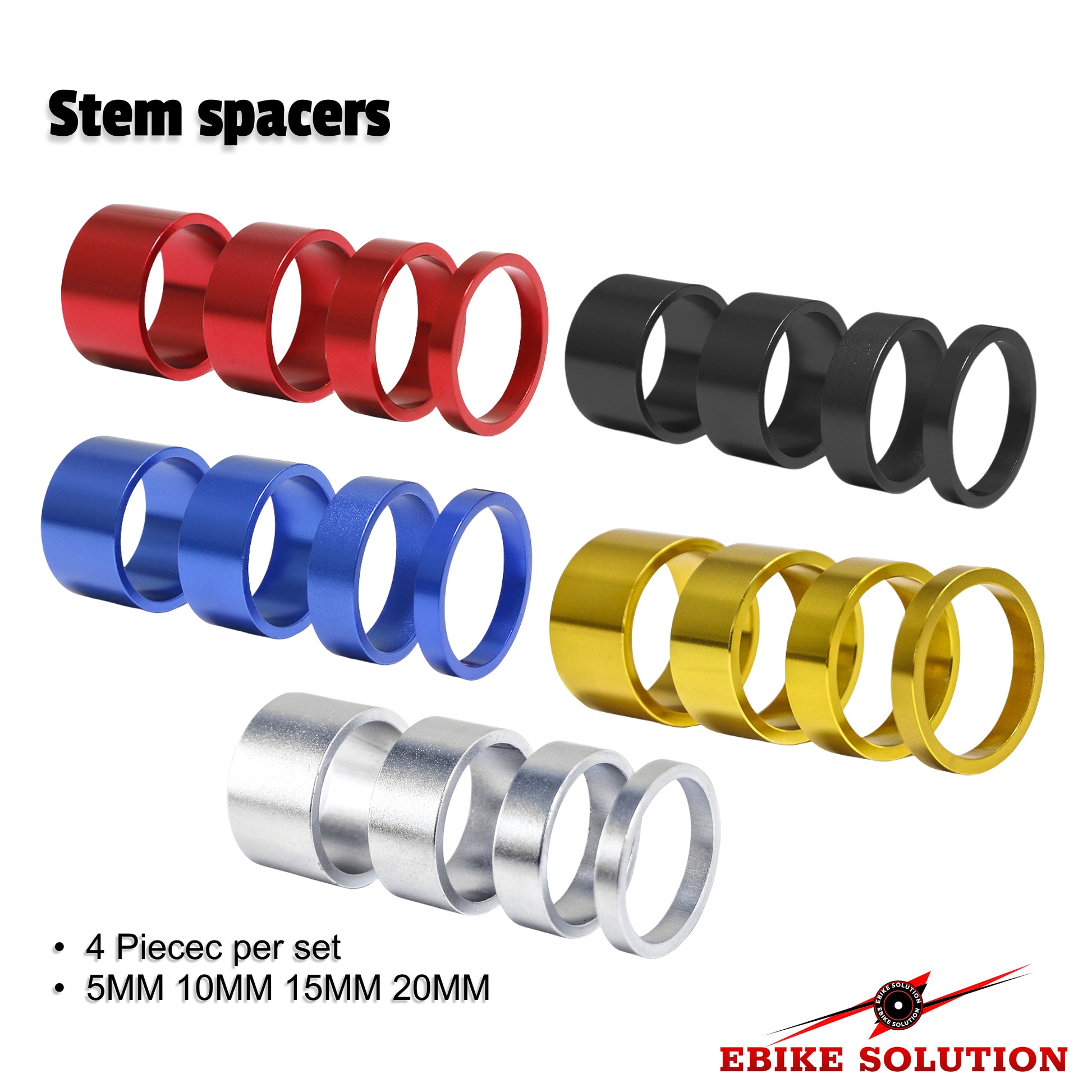 4 Pieces Headset Spacer Aluminum Alloy Handlebar Stem Spacer Fit 1 1/8 Inch Stem