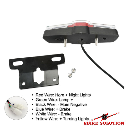 Motorcycle light assembly with wiring diagram on a white background
