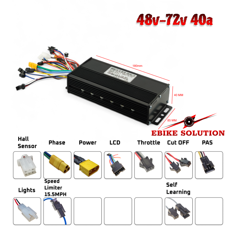 Ebike Brushless Motor Controller YF 48-72V 40A Remote Speed Limit Sine Wave Dual Mode