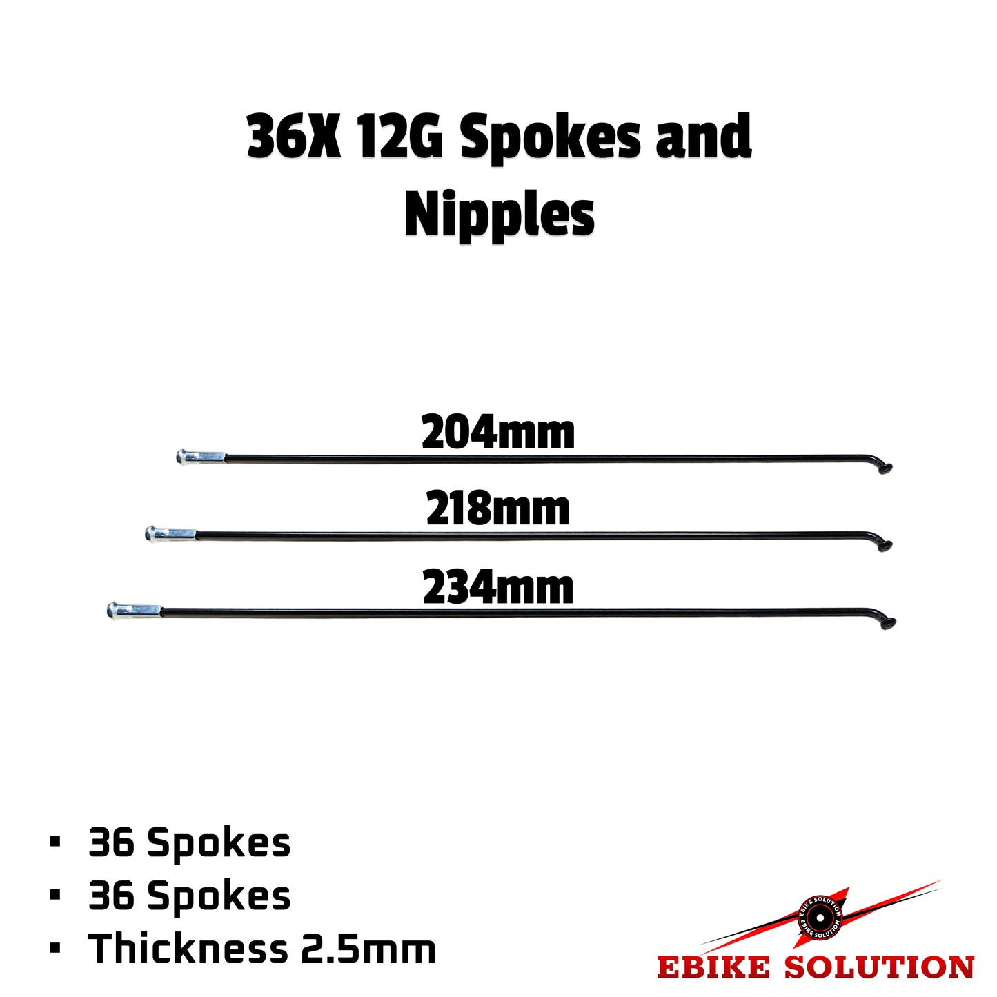 12G Spokes Nipples 2.6mm For MTB Ebike Electric Bicycle Hub Wheel 36 PCs