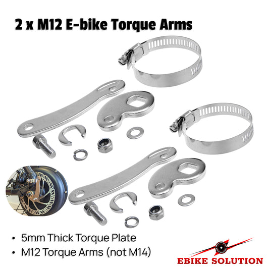 M12 E-bike Torque Arms with related components on a white background