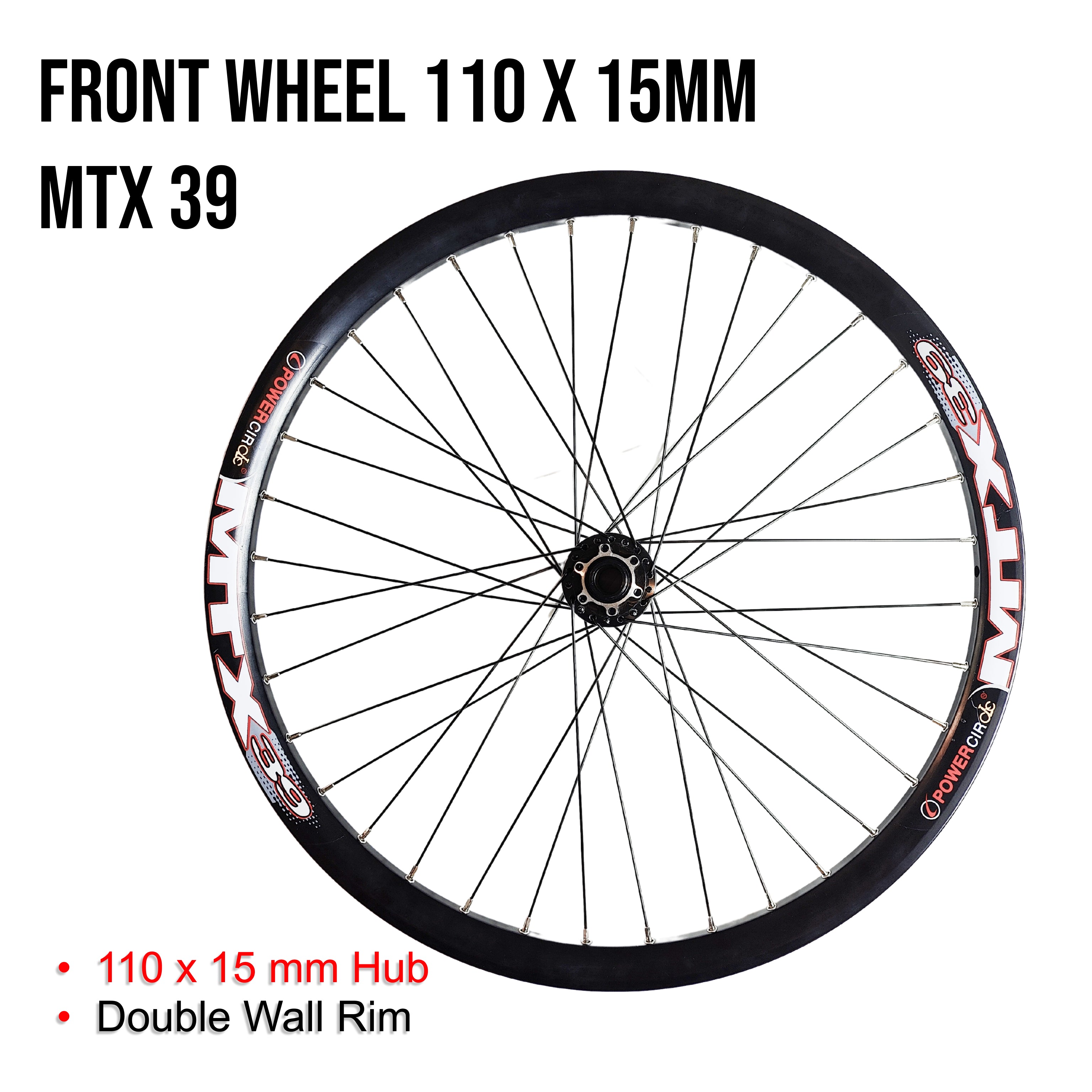 Dual Layer MTX39 Rim Thru Axle Front Wheel 110x15MM MTB Ebike 26