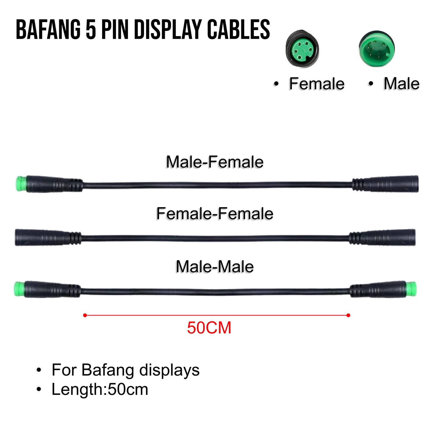 5 Pin Bafang Male/Female Ebike Cable Green Connector Electric Bike Display