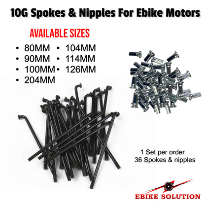 36Pcs Wheel Steel Spokes Nipples 80-204mm 10G Electric Bicycle E-bike