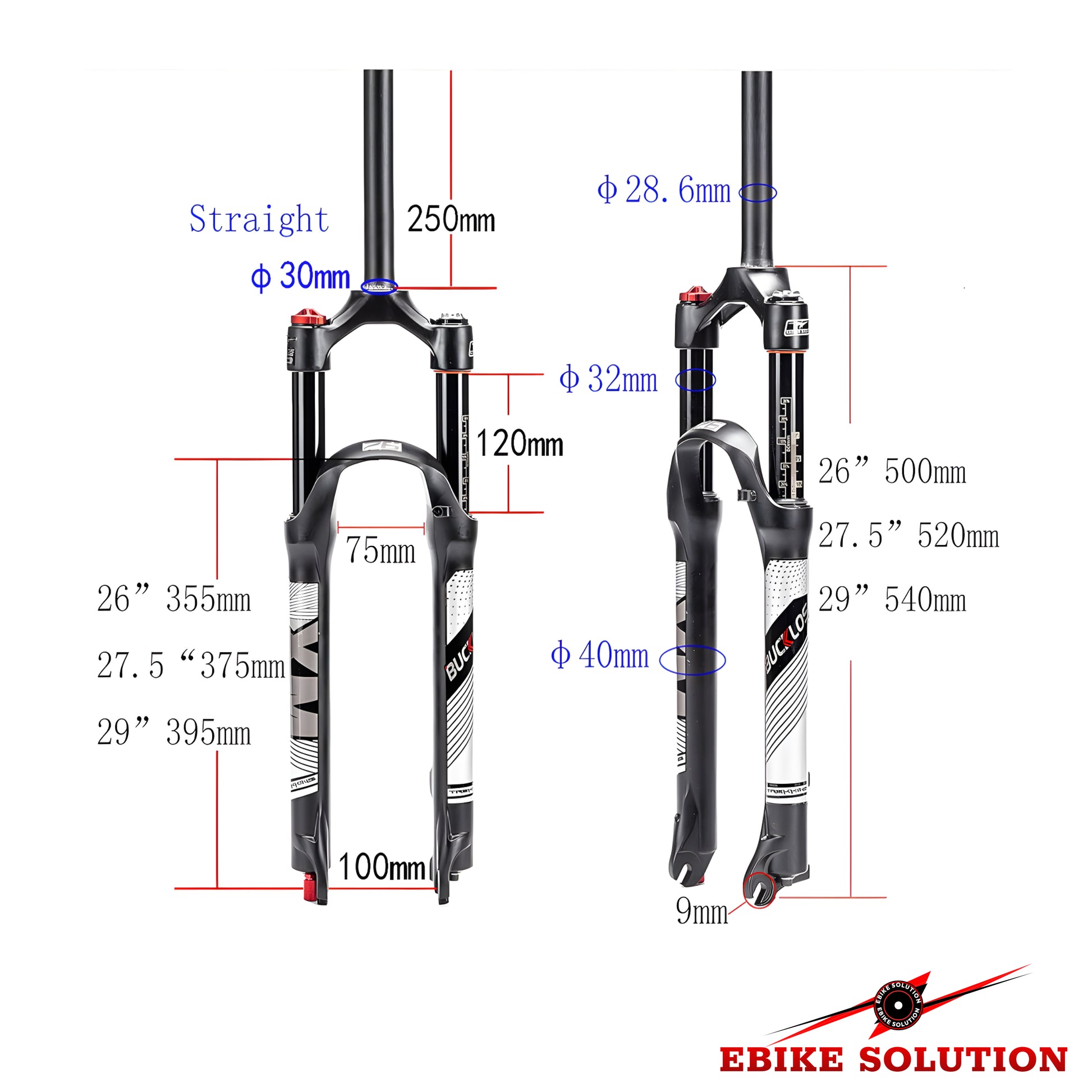 BUCKLOS 26/27.5 Travel 120mm MTB Air Suspension Fork, Rebound Adjust 1 1/8 Straight Tube Quick Release 9mm Manual/Remote Lockout XC AM Ultralight Mountain Bike Front Forks