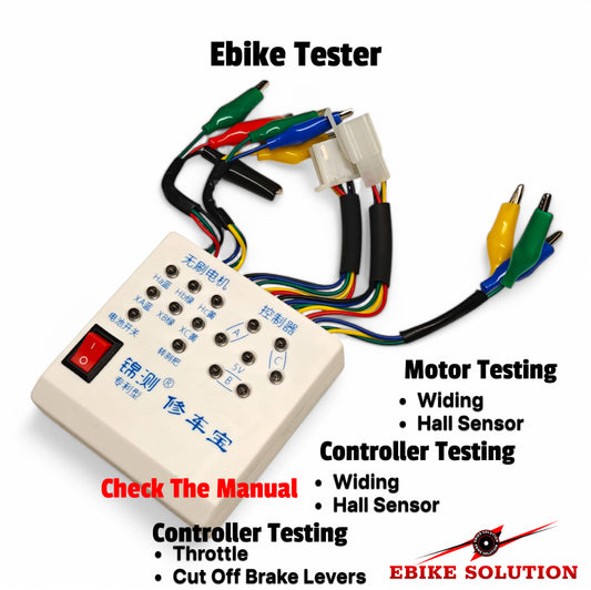 Ebike tester with wiring and connectors on a white background