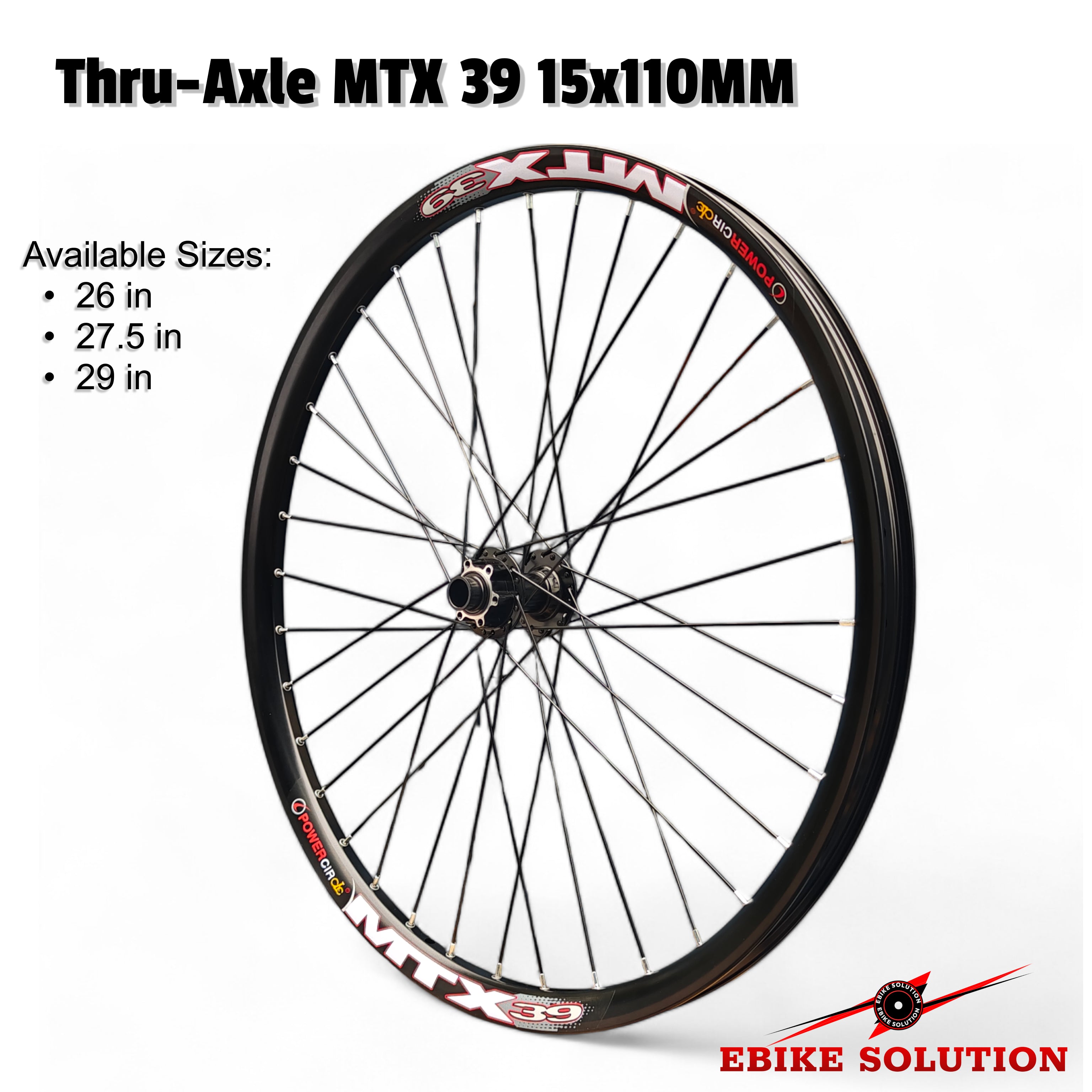 Dual Layer MTX39 Rim Thru Axle Front Wheel 110x15MM MTB Ebike 26