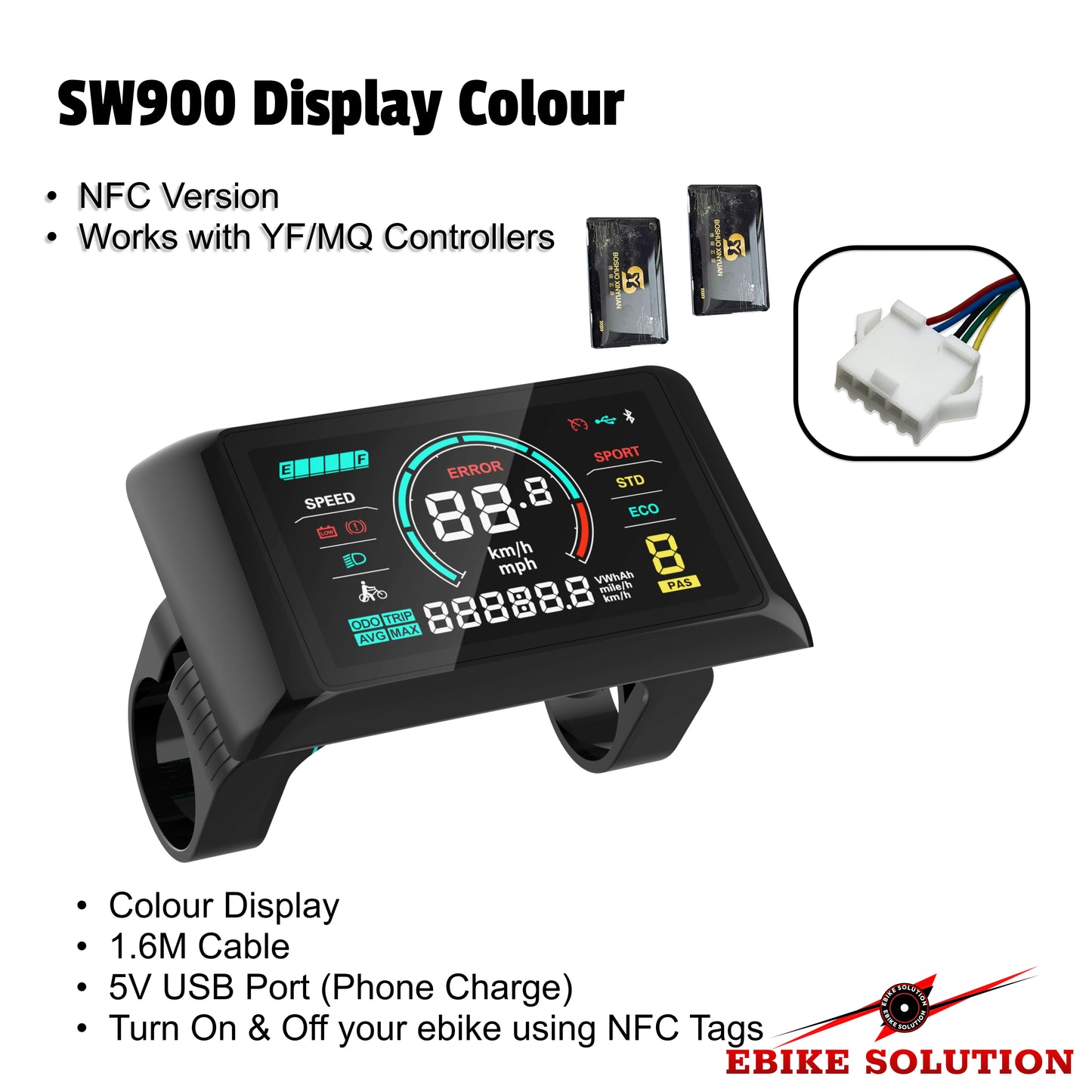 Ebike display color SW900 with NFC functionality on a white background