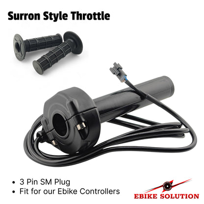 Surron style throttle with 3 pin SM plug on a white background, featuring EBIKE SOLUTION branding.