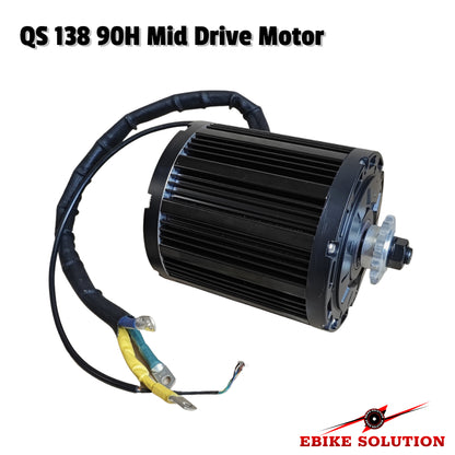 Black mid drive motor with wiring on a white background, branded 'Ebike Solution'.