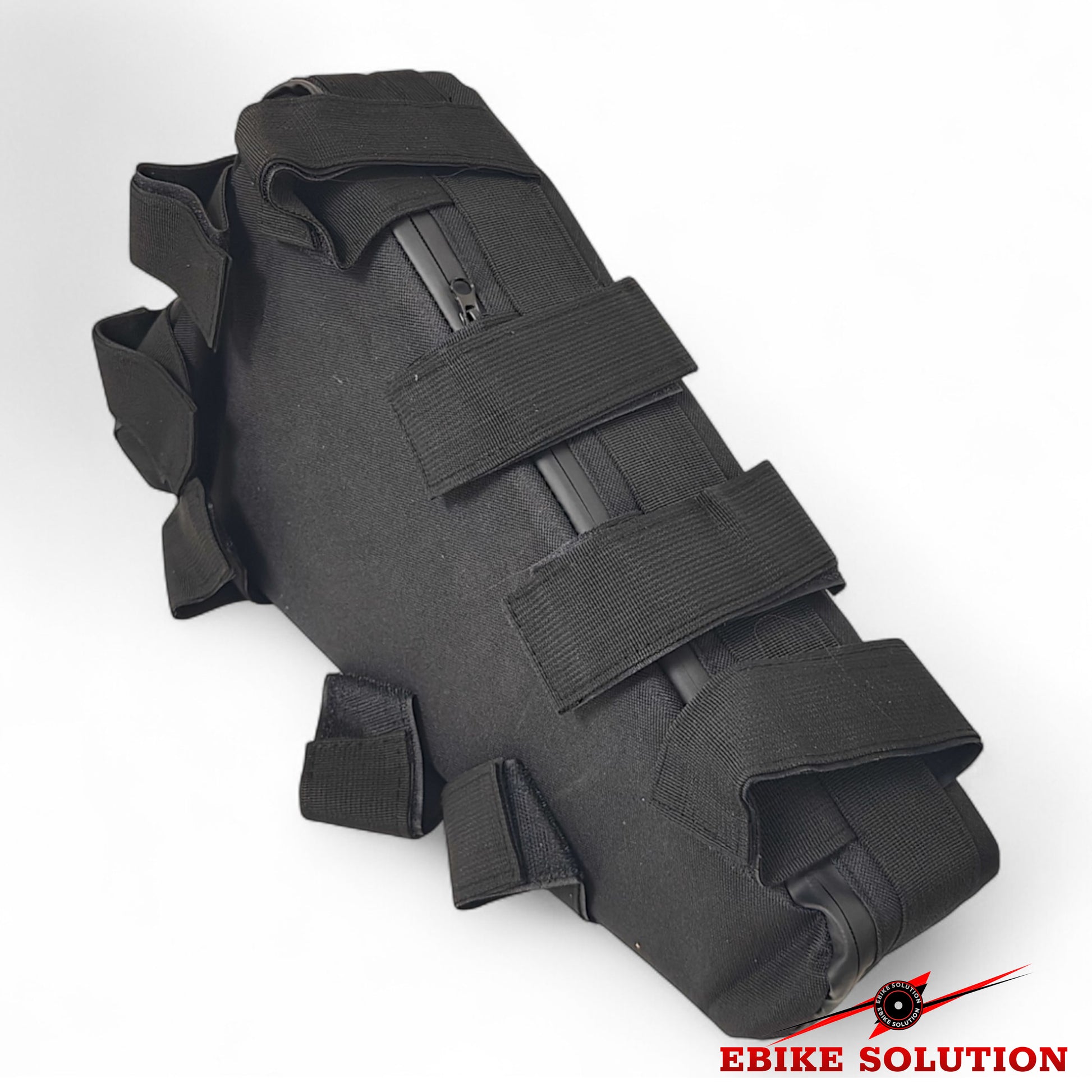 Black tactical glove with multiple straps on a white background, featuring 'Ebike Solution' branding.