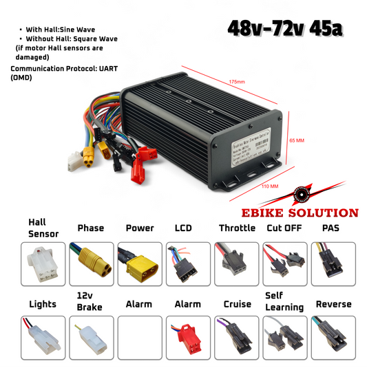 Ebike Brushless Motor Controller MQ 48-72V 45A Sine Wave Dual Mode