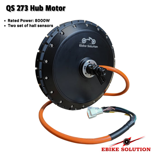 Hub motor with cables labeled 'Ebike Solution' on a white background