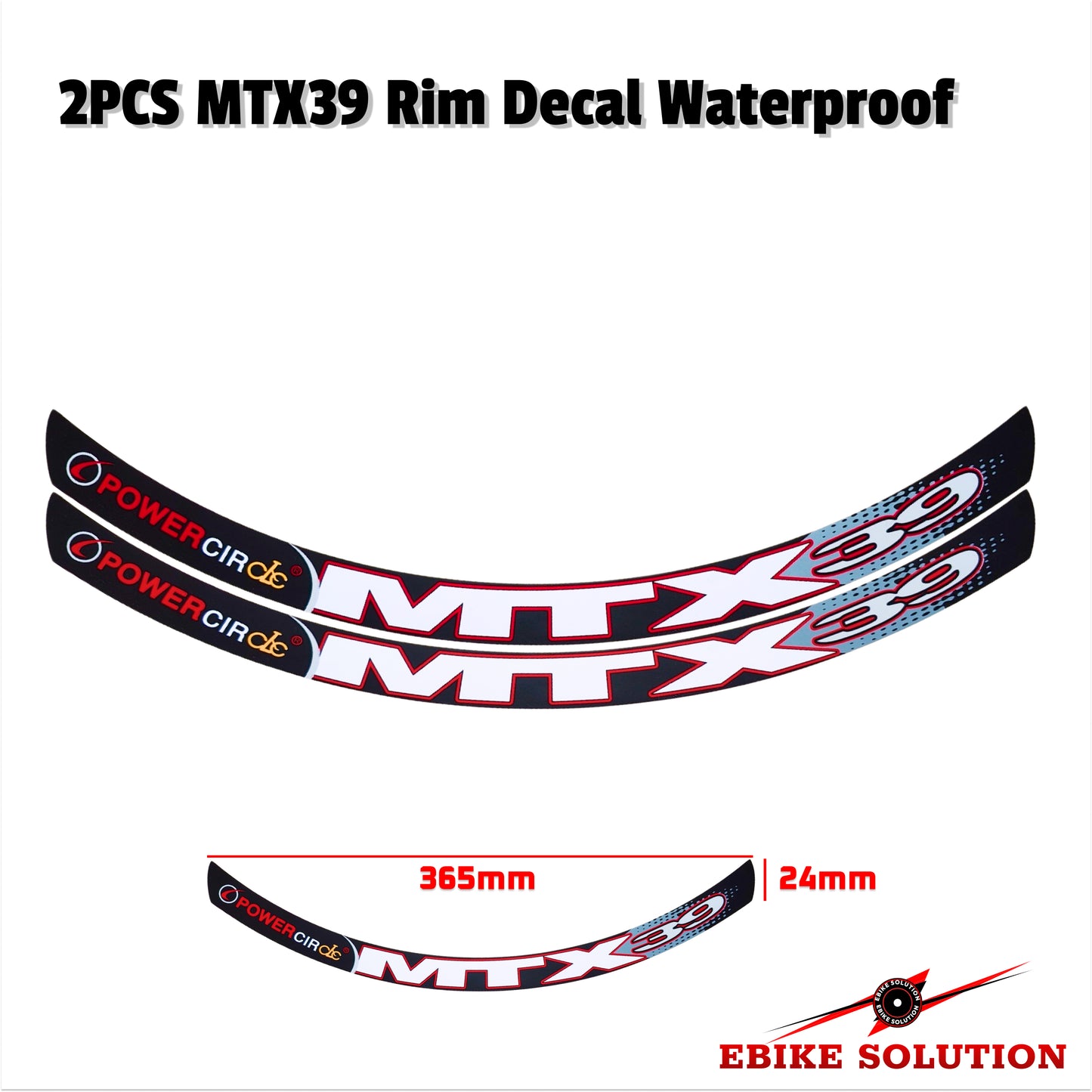 2PCS Power Circle MTX Rim Stickers MTB Road Bike Wheel Decals Waterproof Bicycle