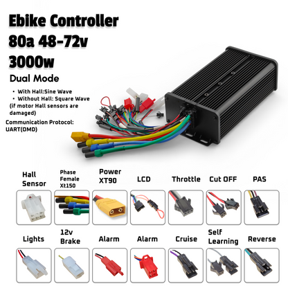 Ebike Controller MQ 48-72V 80A Speed Limit Sine Wave Controller Dual Mode