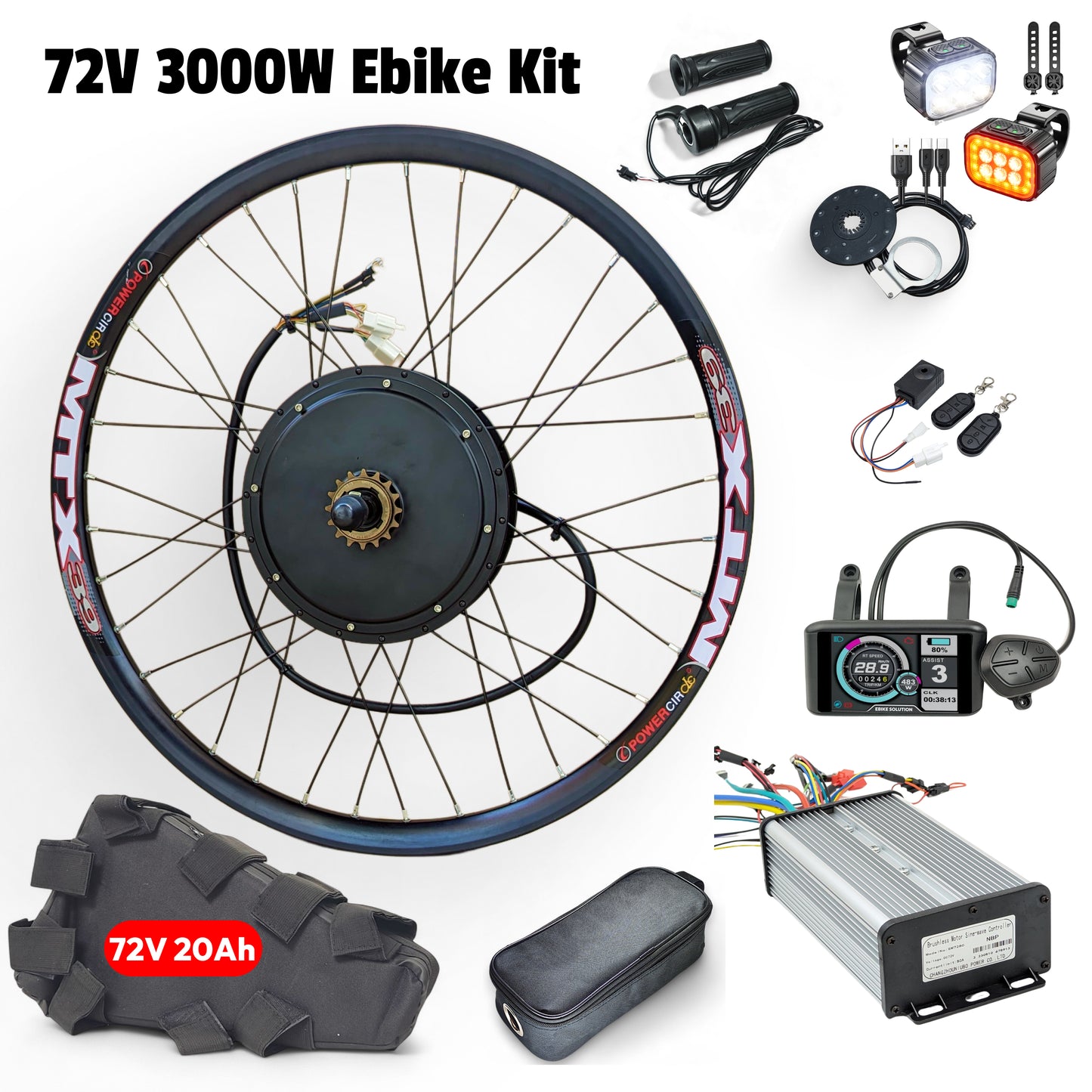 3000w MXUS 3K Turbo Ebike Rear Hub Motor Wheel 80A Controller UKC1 MTX