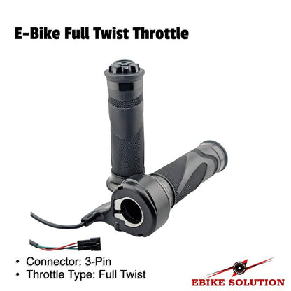 E-Bike Full Twist Throttle Grip Pair 3 Pin 22mm Handlebar 12V-72V Black ebike solution