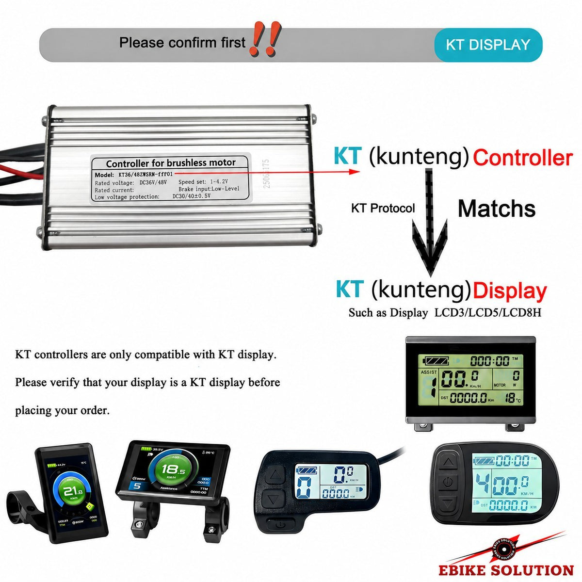 KT 48V 36V 20A Controller For 250W 350W  Motor hub Electric Bicycle Waterproof ebike solution