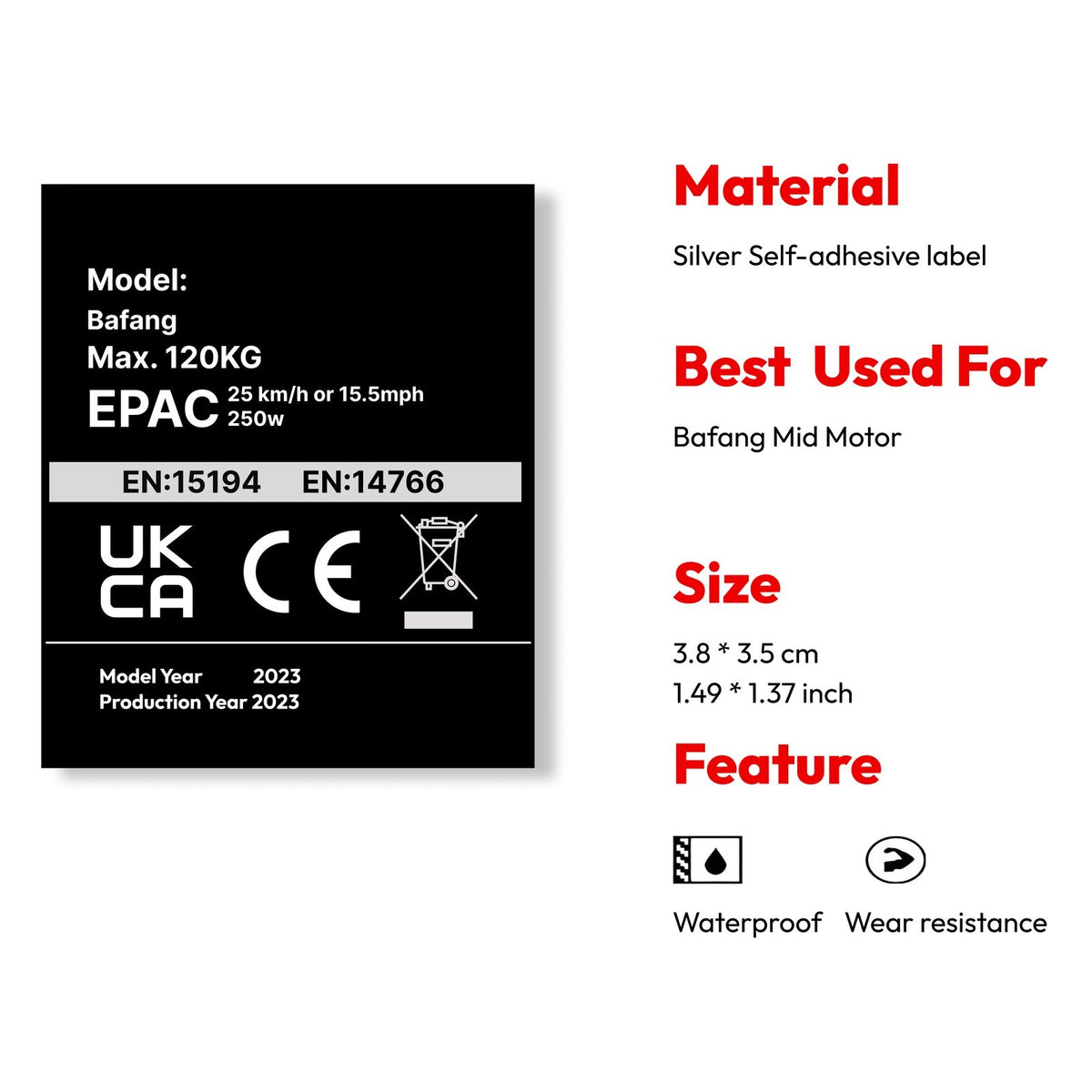 3x EAPC 250w 15.5mph Hub Motor Legal Motor Silver Ebike Sticker Decal Black ebike solution