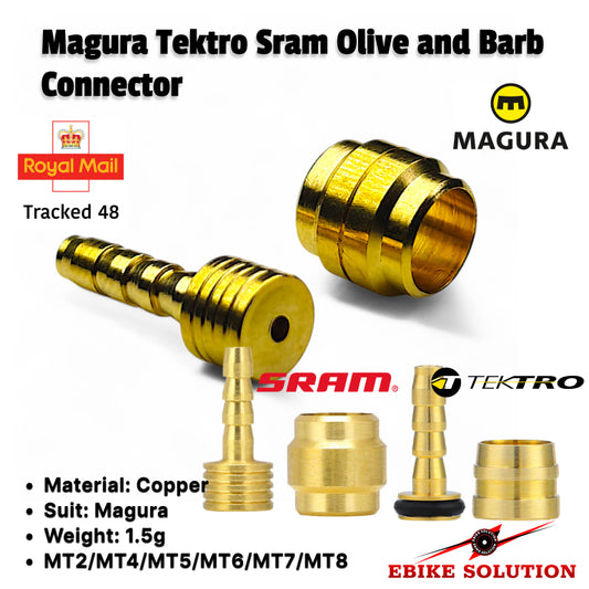 Gold connectors with Magura, Sram, and Tektro branding on a white background.