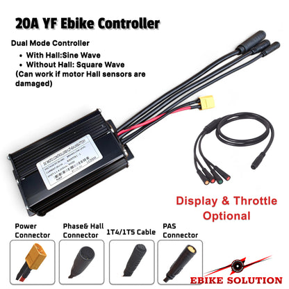 20A YF Ebike Controller with connectors on a white background