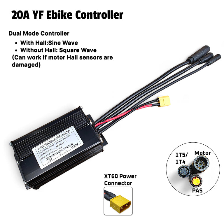 20A YF Ebike Controller with wiring and connectors on a white background