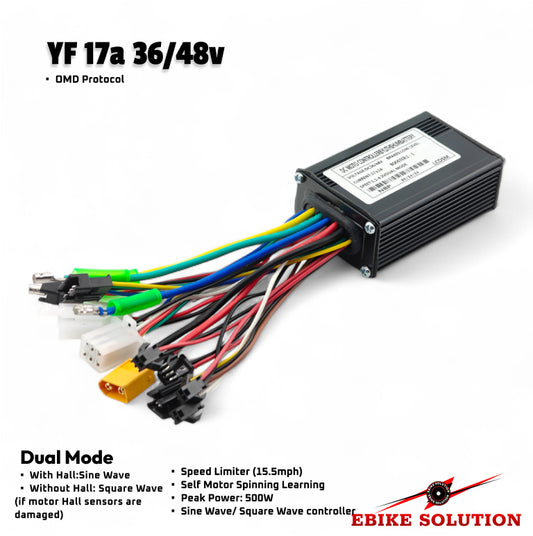 Electronic controller with wiring harness on a white background, featuring 'Ebike Solution' branding.