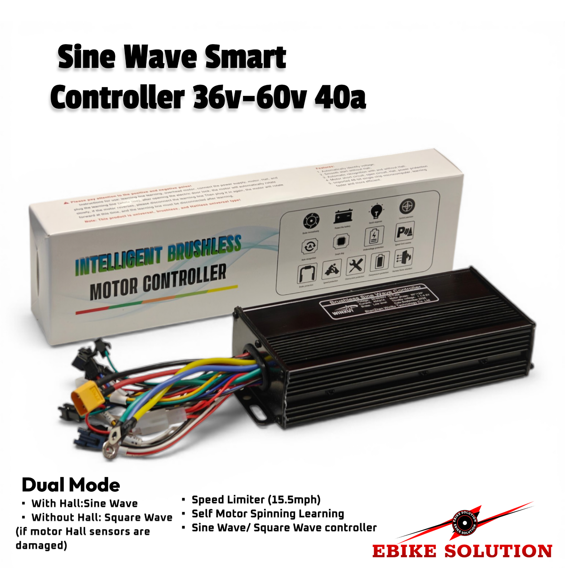 Controller Brushless 36V-52V 40A Per Bicicletta Elettrica – 1500W/2000W A Onda Sinusoidale, 3 Modalità, Dissipazione In Alluminio