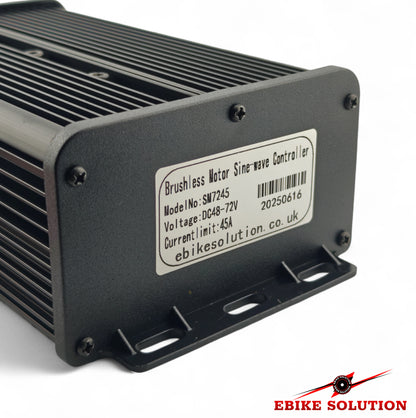Black electronic component with a label on a white background, featuring 'Ebike Solution' branding.