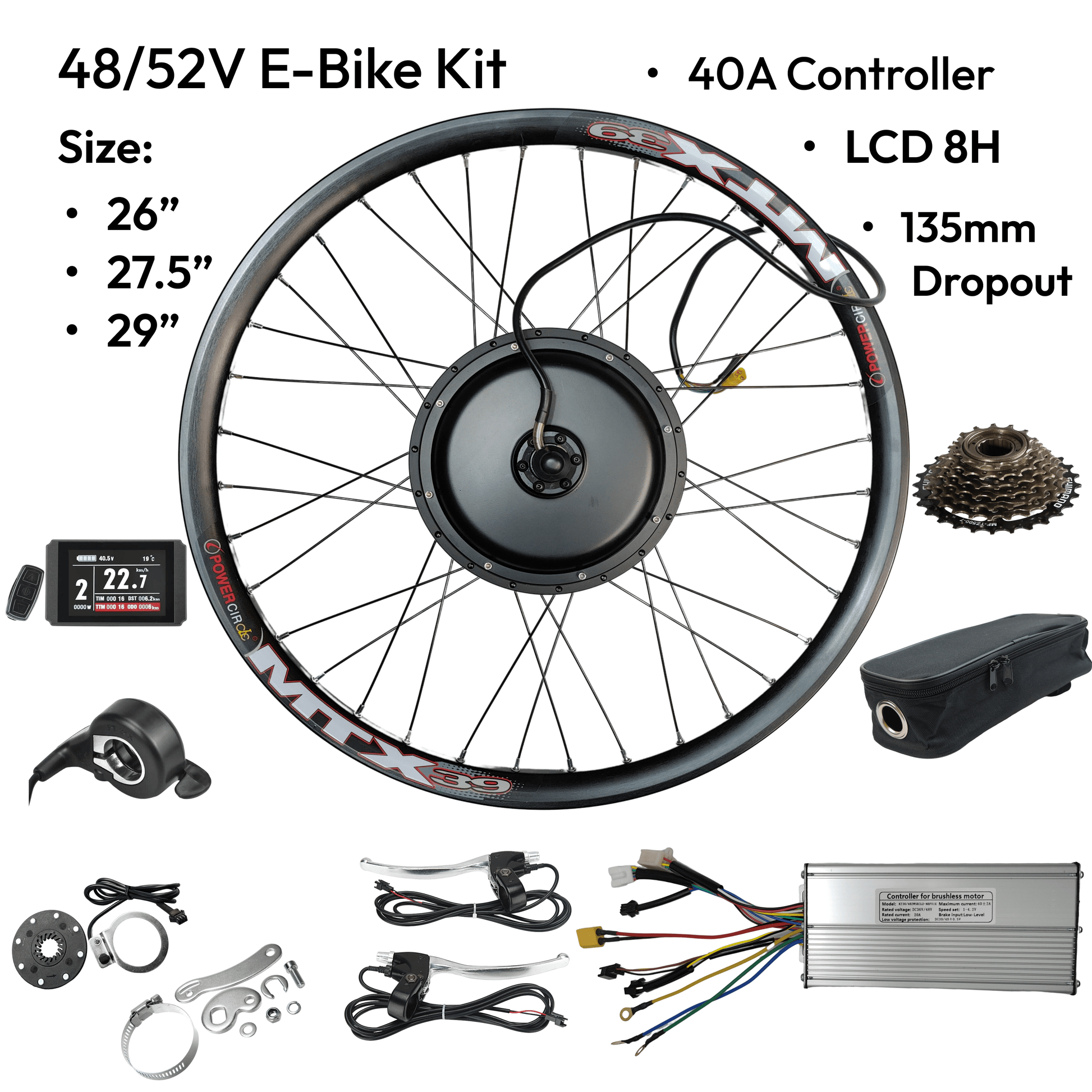 Ebike Kit 48V 52V 40A 2000W MTX39 Rim Ebike Solution