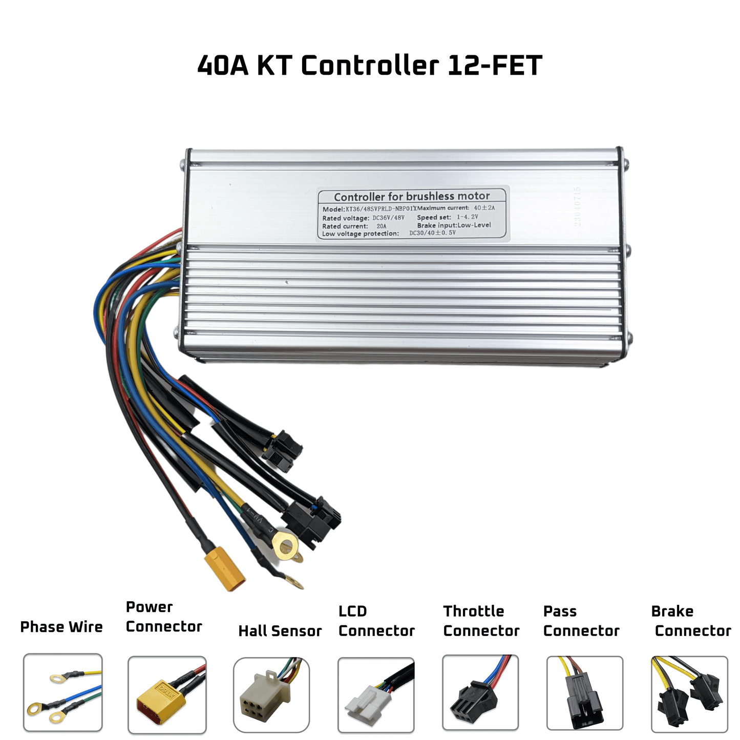 Ebike Brushless Motor Controller 48/52V 1500/2000W 12-FET 40A KT Sine Wave uk stock ebikesolution