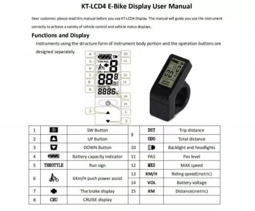 24V/36V/48V Electric Bicycle Display KT-LCD4 E-bike Display Panel Meter Parts ebikesolution